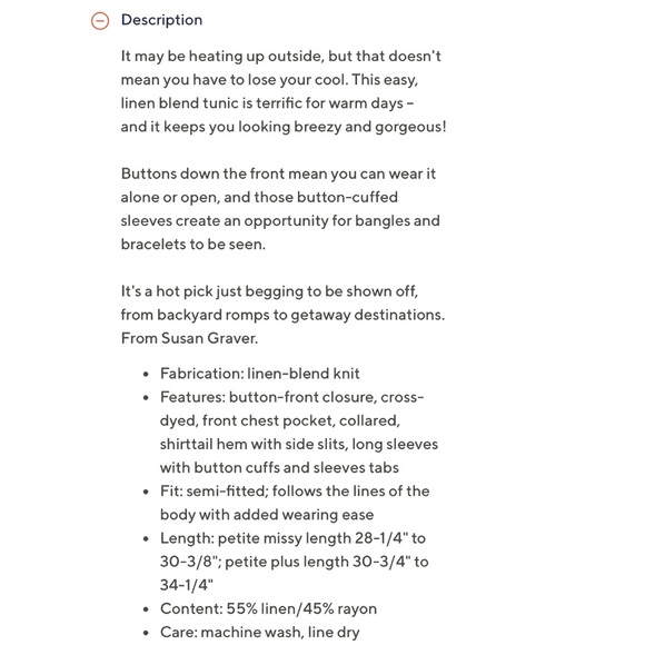 NWT Susan Graver Petite Easy Linen Blend Cross- Dyed Tunic - Picture 2 of 8